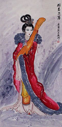 Zhao Jun - The Distinguished Chinese Beauty Wall Scroll close up view