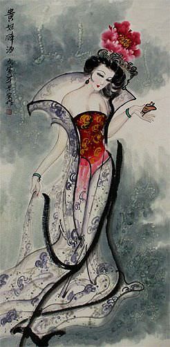 Asian Woman Wall Scroll close up view