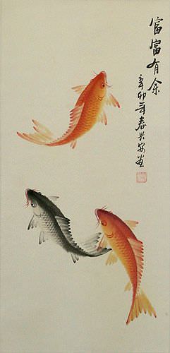 Koi Fish Wall Scroll close up view