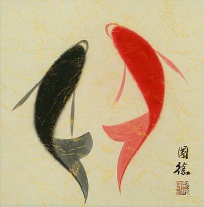 Abstract Yin Yang Fish Art Wall Scroll - Asian Koi Fish Paintings ...