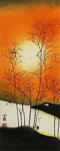 Sounds of Autumn Cranes Wall Scroll close up view
