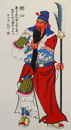 Guan Gong - Chinese Saint of Soldiers Wall Scroll close up view