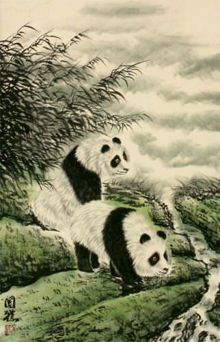 Blemished Panda Wall Scroll close up view