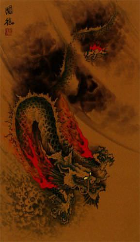 Mystic Chinese Dragon - Asian Scroll close up view