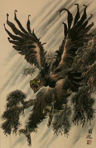 Black Eagle Wall Scroll close up view