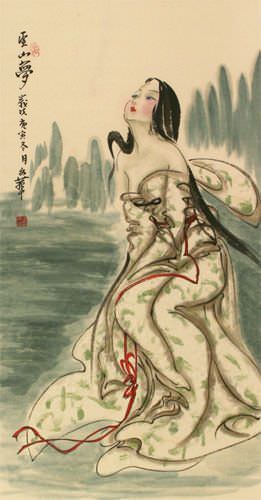 Beautiful Woman Wu Mountain Dreams - Chinese Scroll close up view