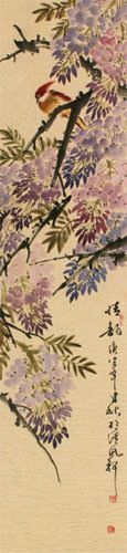 Bird and Flower Wall Scroll close up view