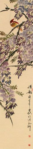 Beautiful Feeling - Bird and Flowering Branch Wall Scroll close up view