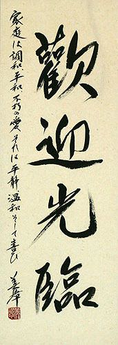 Warm Welcome - Japanese Kanji Symbols Wall Scroll close up view