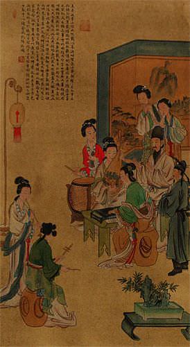 Musicians Gathering Partial-Print Wall Scroll close up view