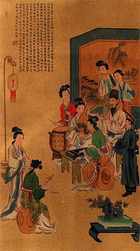 Chinese Musicians - Partial-Print Wall Scroll close up view