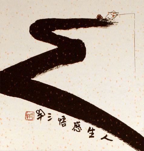 Gone Fishing for Life - Ancient Chinese Philosophy Wall Scroll close up view