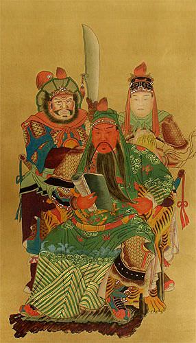 Three Brothers - Partial-Print Hanging Scroll close up view