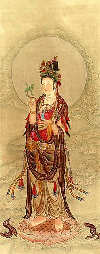 Kuan Yin Buddha - Partial-Print Wall Scroll close up view