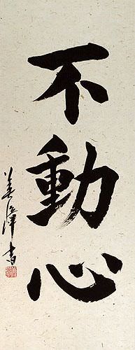 Immovable Mind - Japanese Kanji Calligraphy Wall Scroll close up view