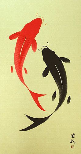 Large Yin Yang Fish - Chinese Scroll close up view