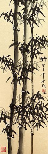 Asian Bamboo on Copper Brocade Wall Scroll close up view