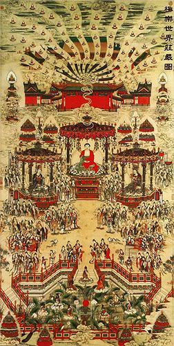 Buddhist Paradise Altar Print - Wall Scroll close up view