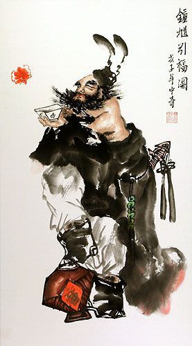 Zhong Kui Ghost Warrior - Wall Scroll close up view