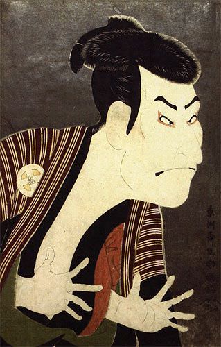Actor Otani Oniji as Edohei - Japanese Woodblock Print Repro - Wall Scroll close up view