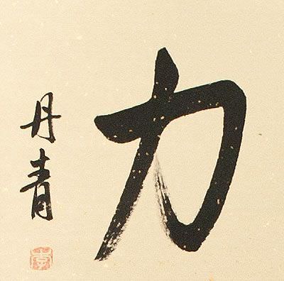 Power / Strength Chinese / Japanese Kanji Wall Scroll close up view