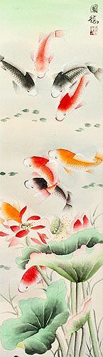 Koi Fish Wall Scroll close up view