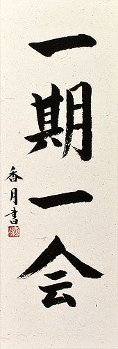 Once in a Lifetime - Japanese Kanji Wall Scroll close up view