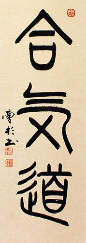 Ancient Seal Script Aikido - Japanese Martial Arts Wall Scroll close up view