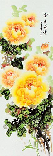 Yellow / Orange Peony Flowers Wall Scrolls close up view