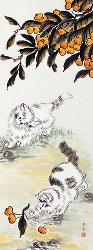 Cat / Kittens Wall Scroll close up view