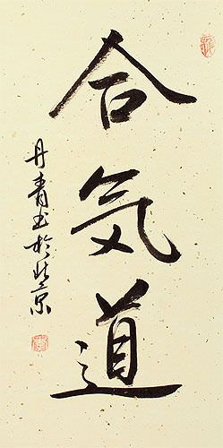 Aikido Japanese Kanji Character Scroll close up view