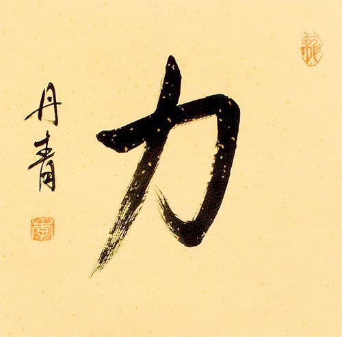 STRENGTH / POWER Chinese / Japanese Kanji Wall Scroll close up view