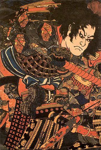 Japanese Samurai Actor Woodblock Print Wall Scroll close up view