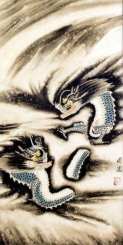 Flying Chinese Dragon Wall Scroll close up view