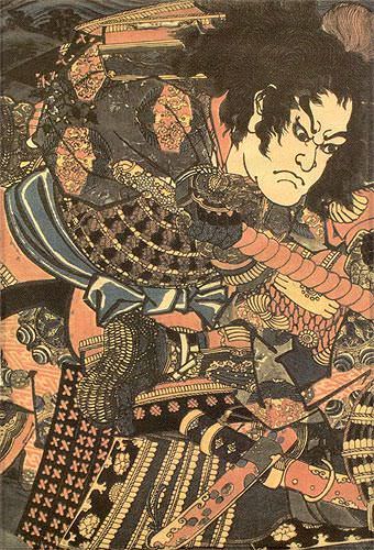 Samurai Sanada no Yoichi Yoshihisa - Japanese Woodblock Print Repro - Wall Scroll close up view