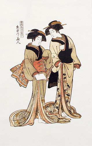 Beauties of the East - Japanese Woodblock Print Repro - Wall Scroll close up view