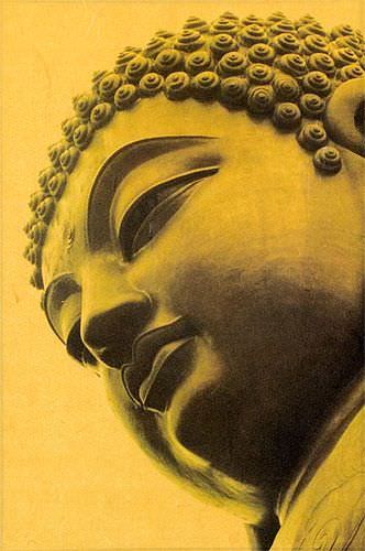 Face of Buddha Print - Small Wall Scroll close up view