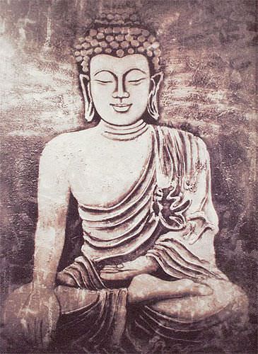 Stone Buddha Print - Hanging Scroll close up view