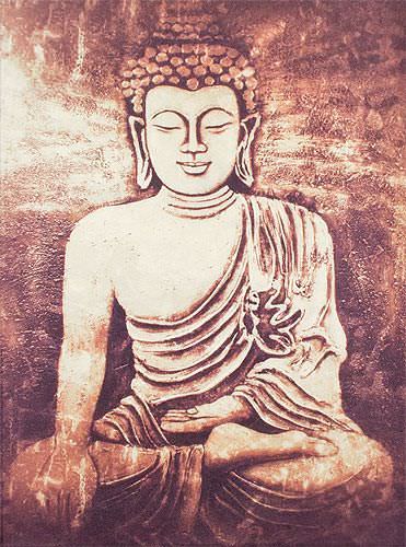 Stone Buddha Giclee Print - Wall Scroll close up view