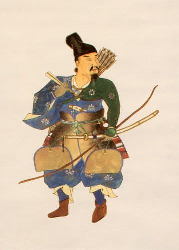 The Noble Archer Warrior - Japanese Woodblock Print Repro - Wall Scroll close up view