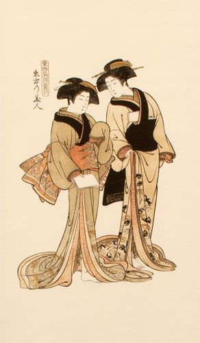 Beauties of the East - Japanese Woodblock Print Repro - Wall Scroll close up view