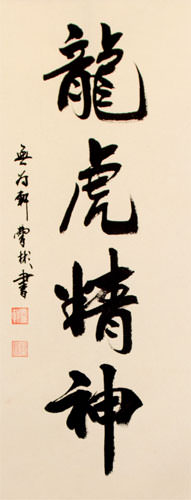 The Spirit of Dragon and Tiger - Chinese Character / Japanese Kanji Wall Scroll close up view