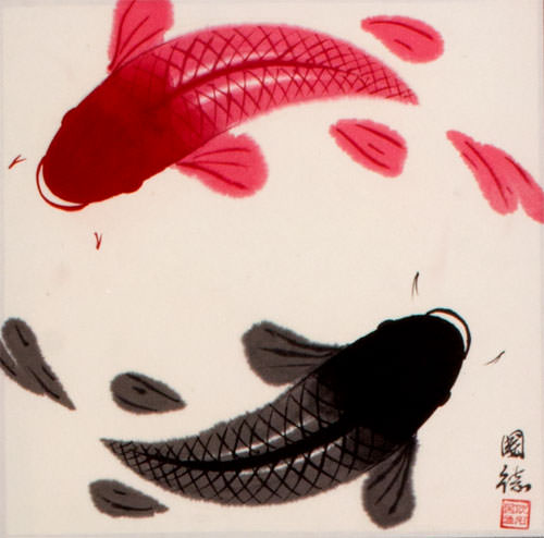 Yin Yang Koi Fish Wall Scroll close up view