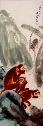 Monkey - Chinese Wall Scroll close up view