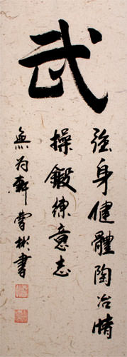 WARRIOR SPIRIT Chinese Character / Japanese Kanji Wall Scroll close up view