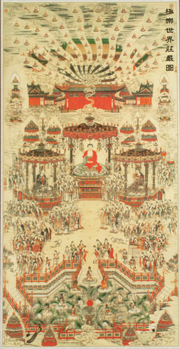 Buddhist Paradise Altar Print - Large Wall Scroll close up view