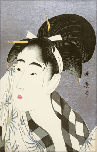 The Face of Oshun - Japanese Woman Woodblock Print Repro - Wall Scroll close up view