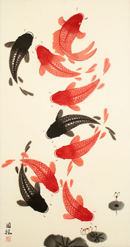 Koi Fish Wall Scroll close up view