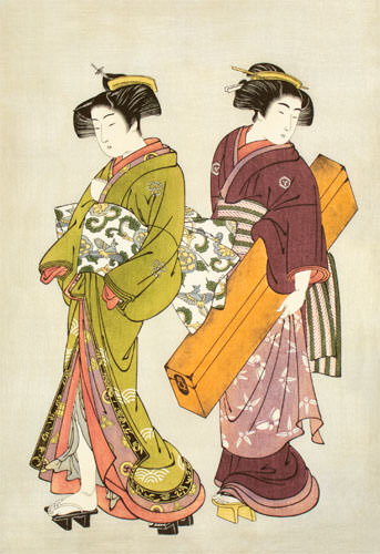 Beauties of the East Japanese Woodblock Repro Print Wall Scroll close up view