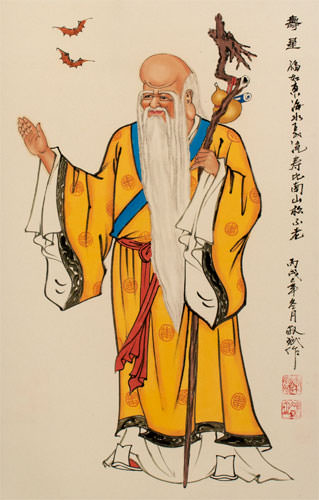 Longevity Saint Of Ancient China Wall Scroll close up view